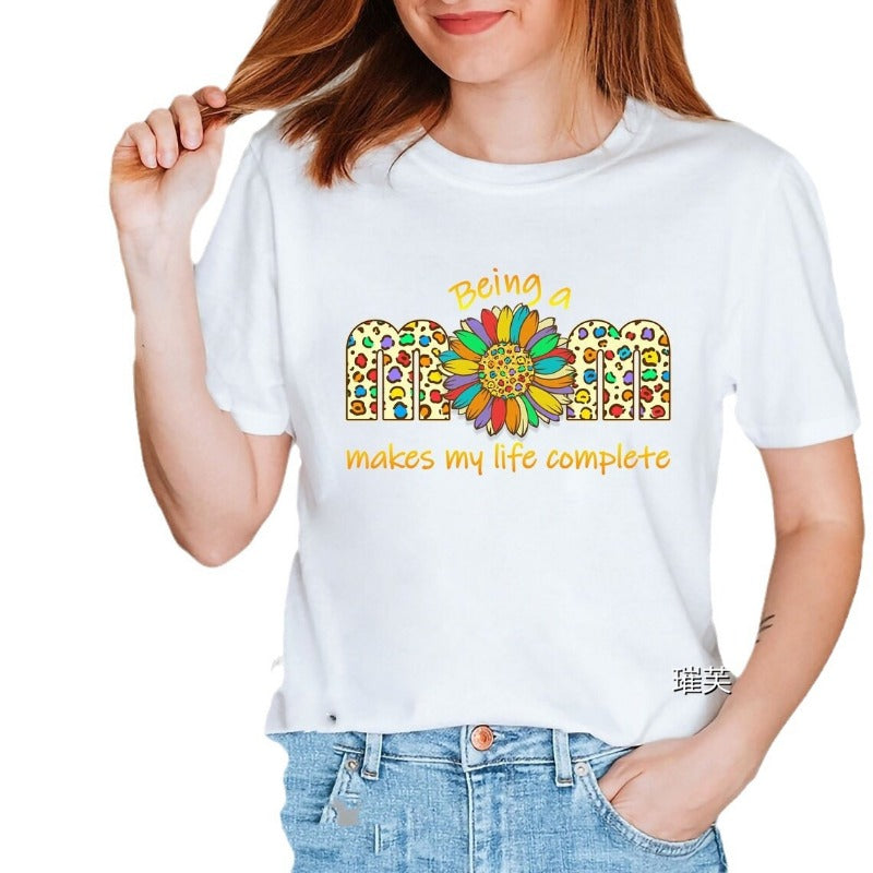 Wholesale Mother's Day Printed Round Neck Modal Short Sleeves